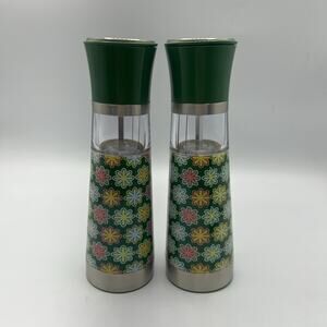 Salt & Pepper Grinder Set Green Push Button Acrylic Stainless Battery Power